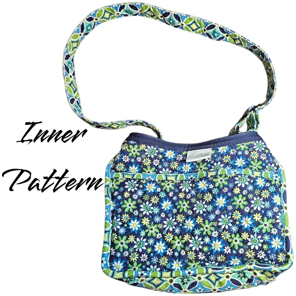 Vera Bradley Daisy Daisy Green Blue Quilted Shoulder Bag Cottagecore Grandma Y2K - Picture 3 of 12